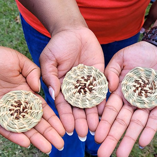 Hands holding woven grass